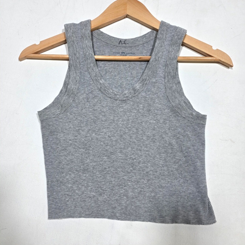 Brandy Melville Tank Top Womens One Size Gray Ribbed Scoop Neck Cropped Basic